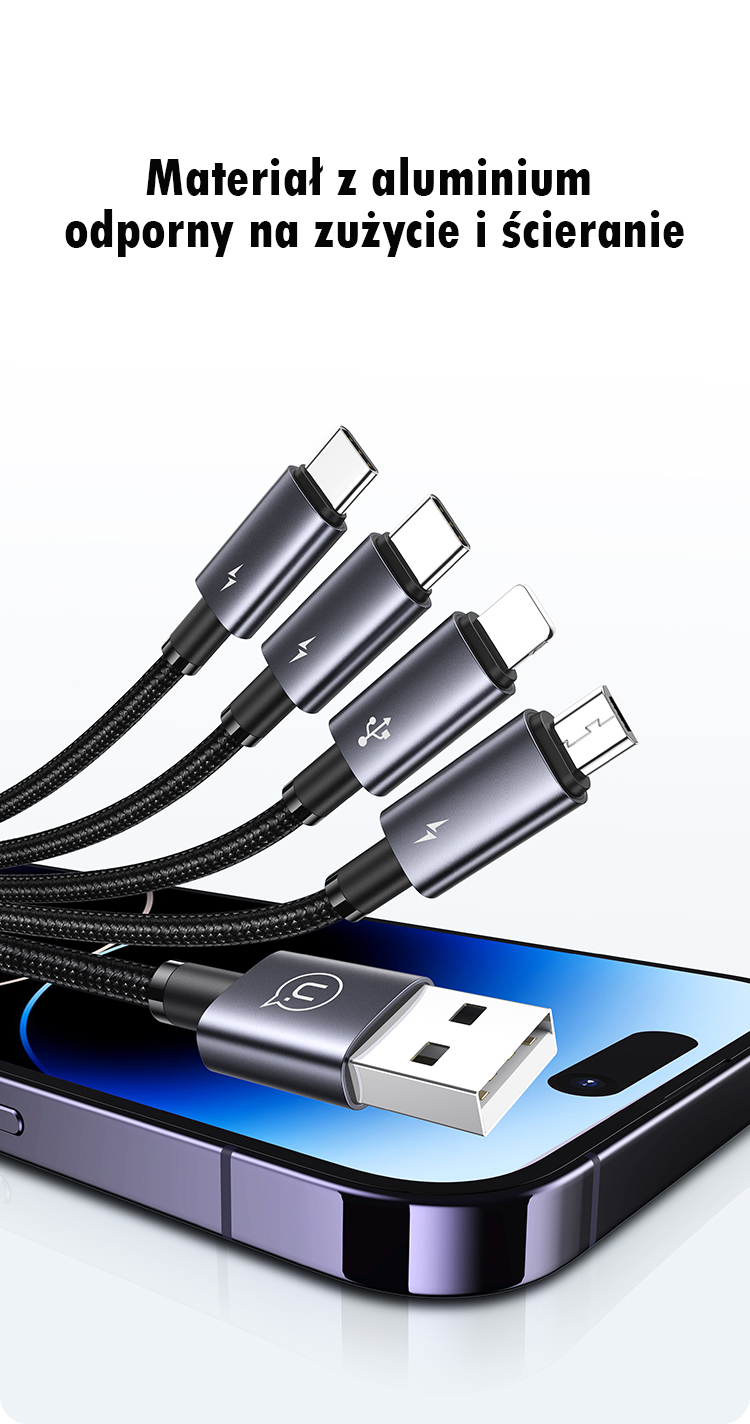 USAMS kabelis 4in1 2xUSB-C/Lightning/MicroUSB 15W 1.2m aliuminio lydinio duomenų kabelis Sufeng serijos SJ739US aprašymas - Prekės nuotrauka USAMS kabelis 4in1 2xUSB-C/Lightning/MicroUSB 15W 1.2m aliuminio lydinio duomenų kabelis Sufeng serijos SJ739US aprašymas - Prekės nuotrauka