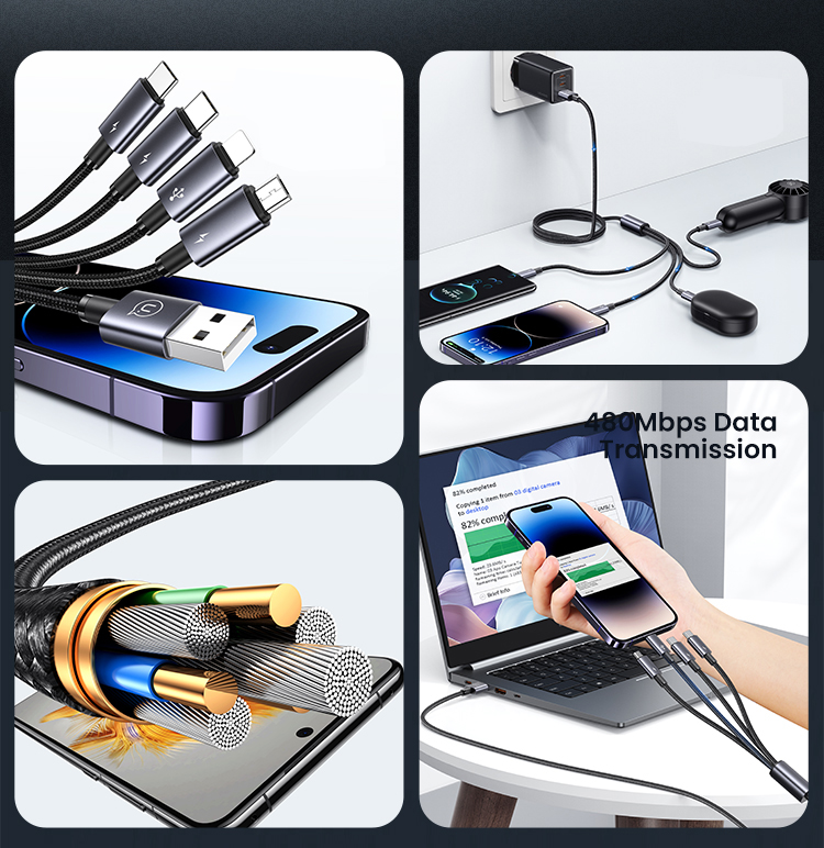 USAMS kabelis 4in1 2xUSB-C/Lightning/MicroUSB 15W 1.2m aliuminio lydinio duomenų kabelis Sufeng serijos SJ739US aprašymas - Prekės nuotrauka USAMS kabelis 4in1 2xUSB-C/Lightning/MicroUSB 15W 1.2m aliuminio lydinio duomenų kabelis Sufeng serijos SJ739US aprašymas - Prekės nuotrauka