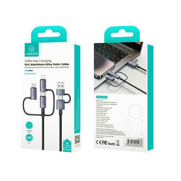 USAMS Kabelis 6in1 Fast charging 240W 1.2m Data Kabelis Digital dispay Aluminum Alloy Sufeng Series (SJ7 aprašymas - Prekės nuotrauka