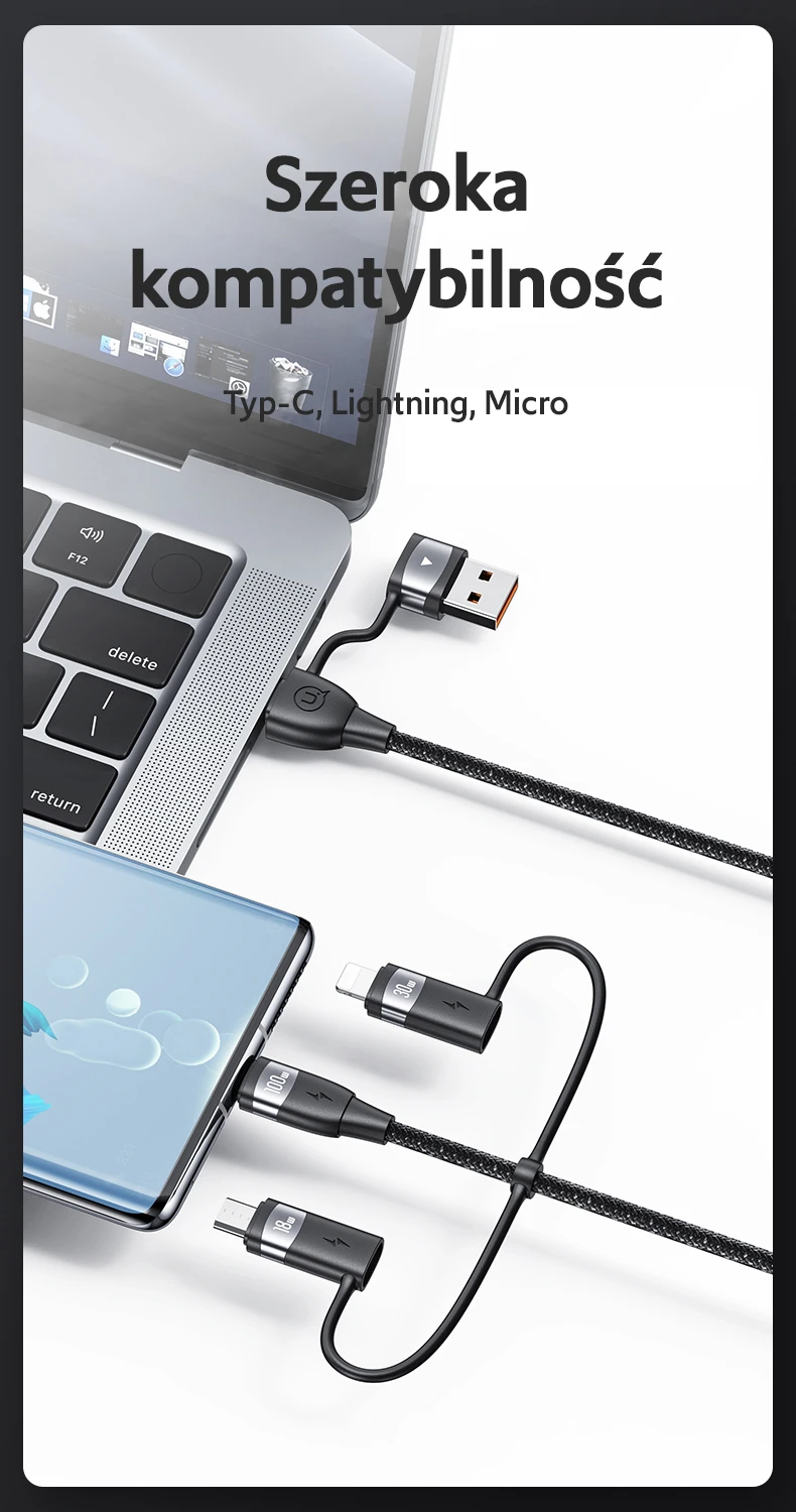 USAMS Kabelis U85 2xUSB-C/USB/Micro-USB/Lightning 6in1 1.2m 100W PD Fast Charge juodos spalvos SJ645USB01 aprašymas - Prekės nuotrauka USAMS Kabelis U85 2xUSB-C/USB/Micro-USB/Lightning 6in1 1.2m 100W PD Fast Charge juodos spalvos SJ645USB01 aprašymas - Prekės nuotrauka