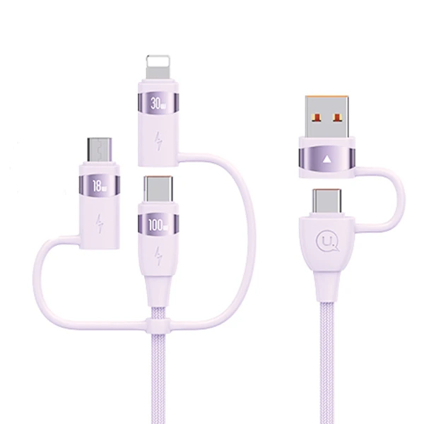USAMS Kabelis U85 2xUSB-C/USB/Micro-USB/Lightning 6in1 2m 100W PD Fast Charge violetinės spalvos SJ646USB02 (US-SJ646) aprašymas - Prekės nuotrauka USAMS Kabelis U85 2xUSB-C/USB/Micro-USB/Lightning 6in1 2m 100W PD Fast Charge violetinės spalvos SJ646USB02 (US-SJ646) aprašymas - Prekės nuotrauka