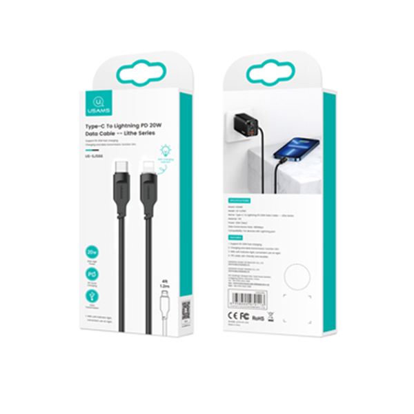 USAMS kabelis USB-C į Lightning 20W 1.2m PD Fast Charging Lithe Series juodos spalvos SJ566USB01 (US-SJ566) aprašymas - Prekės nuotrauka USAMS kabelis USB-C į Lightning 20W 1.2m PD Fast Charging Lithe Series juodos spalvos SJ566USB01 (US-SJ566) aprašymas - Prekės nuotrauka