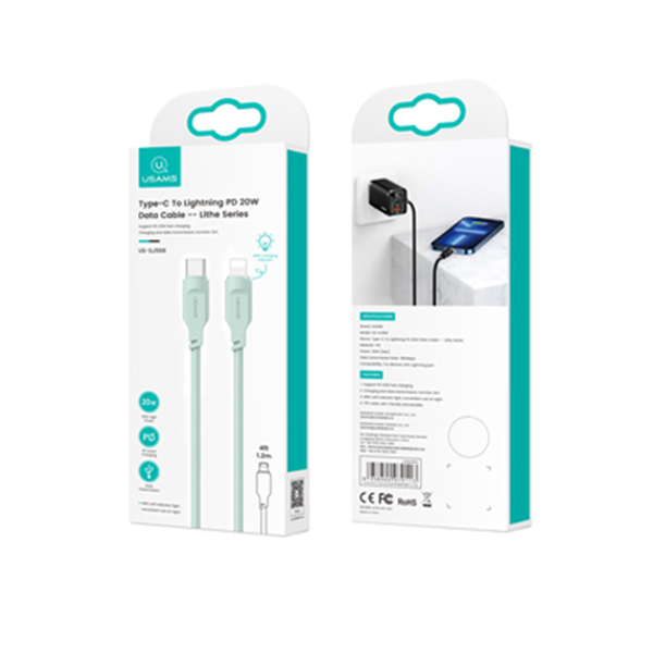 USAMS kabelis USB-C į Lightning 20W 1.2m PD Fast Charging Lithe Series žalias SJ566USB04 (US-SJ566) aprašymas - Prekės nuotrauka