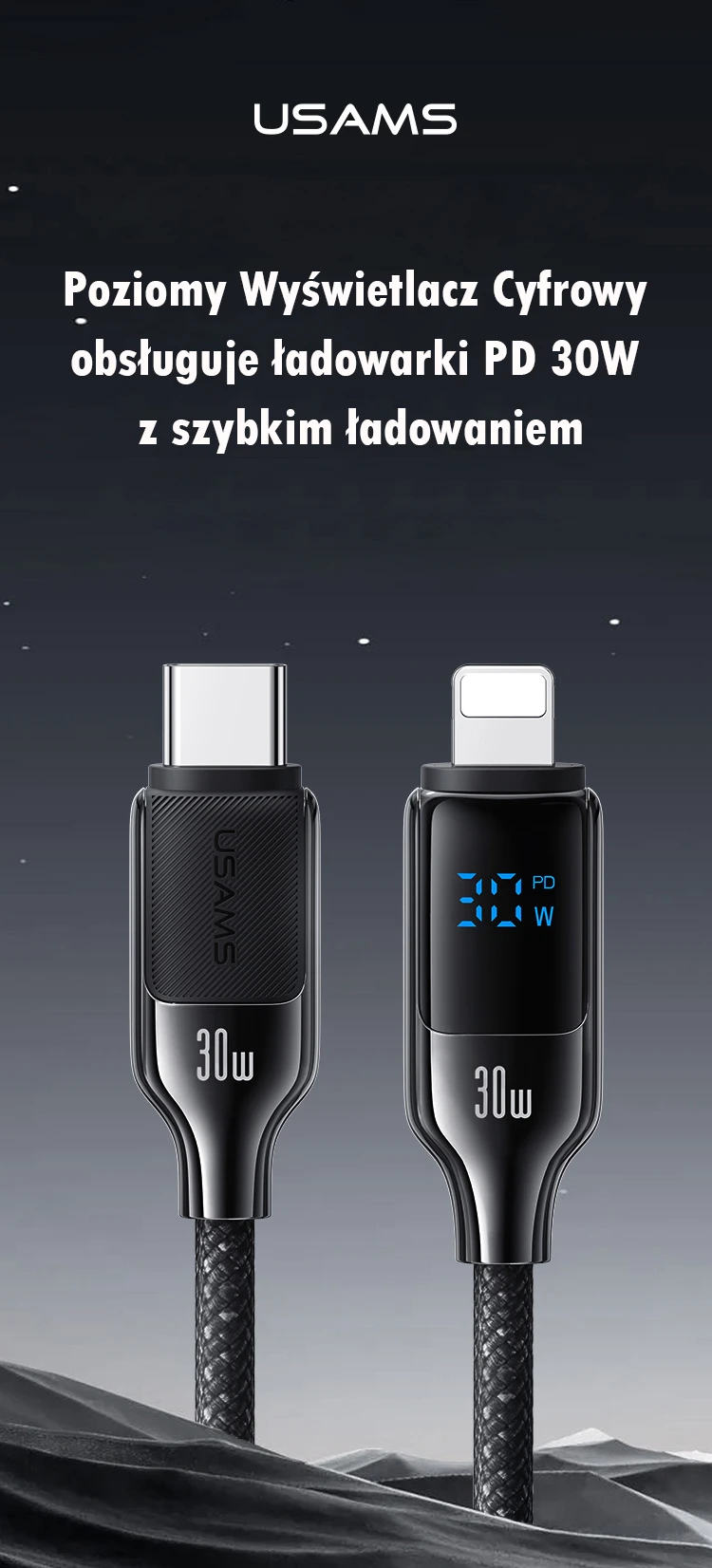 USAMS Kabelis USB-C į Lightning 30W 1,2m Skaitmeninis Ekranas Cinko lydinio greito įkrovimo duomenų kabelis HX Series SJ741USB01 (US-SJ741) aprašymas - Prekės nuotrauka USAMS Kabelis USB-C į Lightning 30W 1,2m Skaitmeninis Ekranas Cinko lydinio greito įkrovimo duomenų kabelis HX Series SJ741USB01 (US-SJ741) aprašymas - Prekės nuotrauka