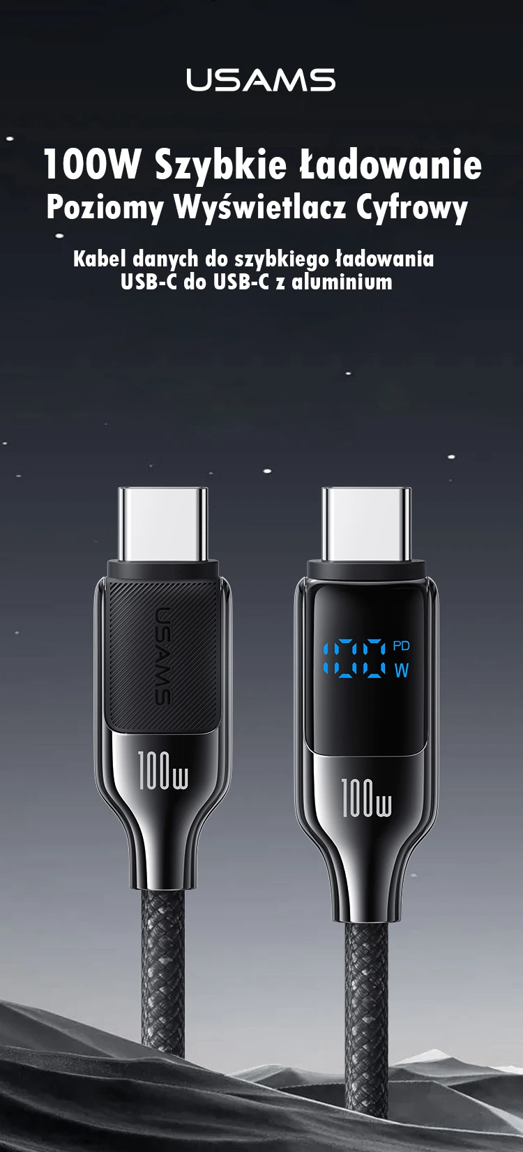 USAMS Kabelis USB-C į USB-C 100W 1,2m Skaitmeninis Ekranas Cinko lydinio greito įkrovimo duomenų kabelis HX Series SJ742USB01 (US-SJ742) aprašymas - Prekės nuotrauka USAMS Kabelis USB-C į USB-C 100W 1,2m Skaitmeninis Ekranas Cinko lydinio greito įkrovimo duomenų kabelis HX Series SJ742USB01 (US-SJ742) aprašymas - Prekės nuotrauka