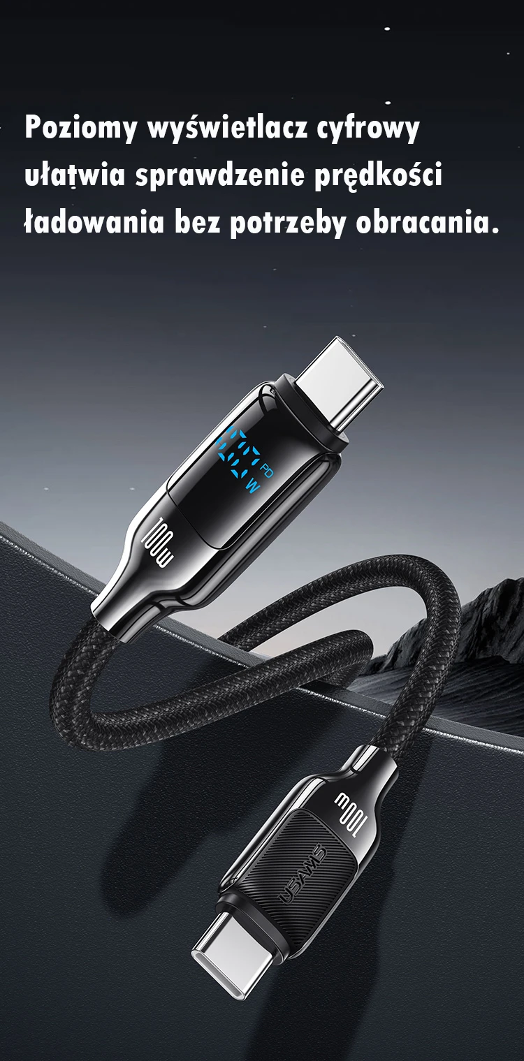 USAMS Kabelis USB-C į USB-C 100W 1,2m Skaitmeninis Ekranas Cinko lydinio greito įkrovimo duomenų kabelis HX Series SJ742USB01 (US-SJ742) aprašymas - Prekės nuotrauka USAMS Kabelis USB-C į USB-C 100W 1,2m Skaitmeninis Ekranas Cinko lydinio greito įkrovimo duomenų kabelis HX Series SJ742USB01 (US-SJ742) aprašymas - Prekės nuotrauka