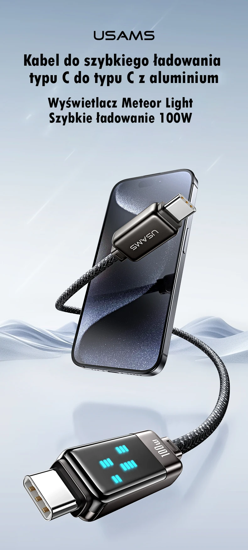 USAMS Kabelis USB-C į USB-C 100W 1,2m cinko lydinio greito įkrovimo duomenų kabelis Meteor Series SJ744USB01 (US-SJ744) aprašymas - Prekės nuotrauka USAMS Kabelis USB-C į USB-C 100W 1,2m cinko lydinio greito įkrovimo duomenų kabelis Meteor Series SJ744USB01 (US-SJ744) aprašymas - Prekės nuotrauka