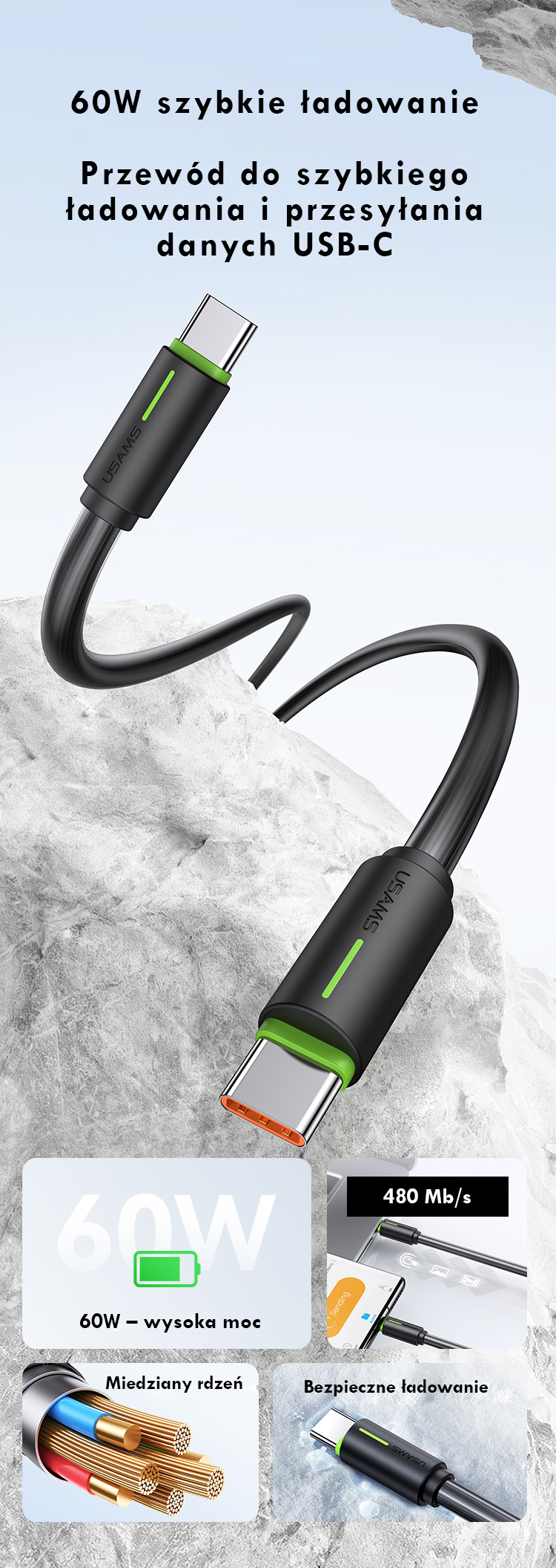 USAMS Kabelis USB-C/USB-C 1m SJ73460W juodos spalvos YU Series SJ734USB01 (US-SJ734) aprašymas - Prekės nuotrauka USAMS Kabelis USB-C/USB-C 1m SJ73460W juodos spalvos YU Series SJ734USB01 (US-SJ734) aprašymas - Prekės nuotrauka