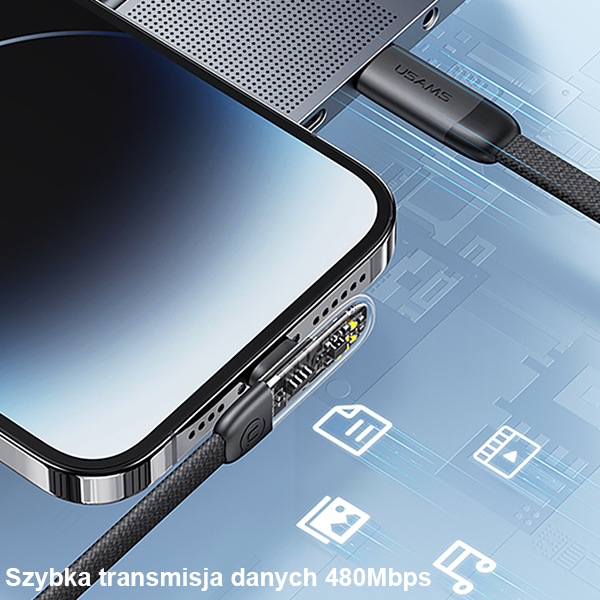 USAMS kampinis kabelis USB-C į Lightning PD 20W greitas įkrovimas Iceflake Series 1.2m baltas SJ583USB02 aprašymas - Prekės nuotrauka