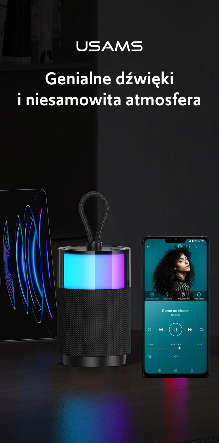 USAMS kolonėlė Bluetooth 5.3 YIN Series juodos spalvos YX12YX01 (US-YX012) aprašymas - Prekės nuotrauka