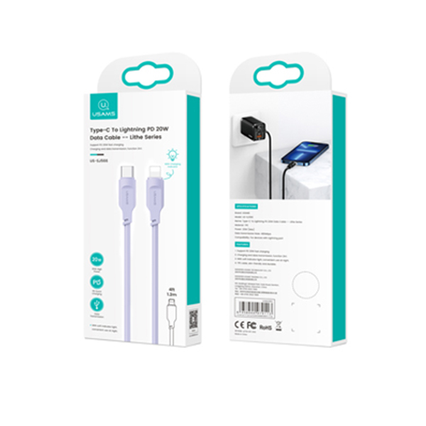 USAMS laidas USB-C į Lightning 20W 1.2m PD greitas įkrovimas Lithe Series violetinis SJ566USB03 (US-SJ566) aprašymas - Prekės nuotrauka