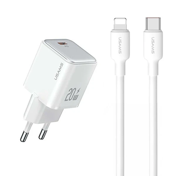 USAMS Laidinis įkroviklis 1xUSB-C PD20W PD3.0 Fast Charging US-CC183 + kabelis USB-C/Lightning US-SJ610 baltos spalvos YX Series YXXLOGTC03 aprašymas - Prekės nuotrauka USAMS Laidinis įkroviklis 1xUSB-C PD20W PD3.0 Fast Charging US-CC183 + kabelis USB-C/Lightning US-SJ610 baltos spalvos YX Series YXXLOGTC03 aprašymas - Prekės nuotrauka