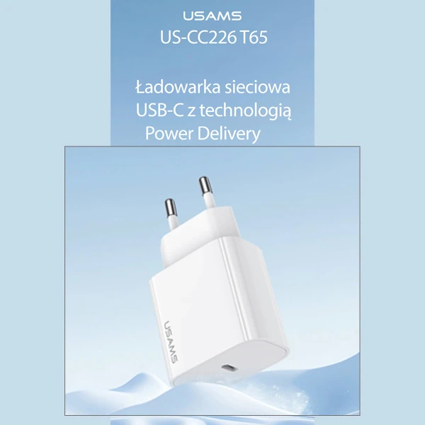 USAMS Laidinis įkroviklis 1xUSB-C T65 PD20W (only head) PD Fast Charging baltos spalvos CC226TC01 (US-CC226) aprašymas - Prekės nuotrauka USAMS Laidinis įkroviklis 1xUSB-C T65 PD20W (only head) PD Fast Charging baltos spalvos CC226TC01 (US-CC226) aprašymas - Prekės nuotrauka