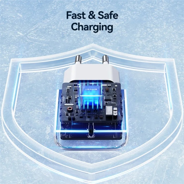 USAMS laidinis įkroviklis. 1xUSB-C T65 PD20W PD greitasis įkrovimas US-CC226 + USB-C/Lightning kabelis US-SJ712 30W aprašymas - Prekės nuotrauka