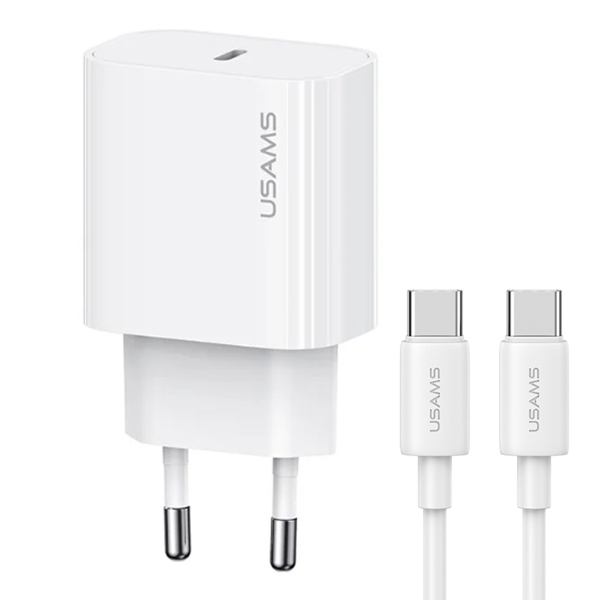 USAMS laidinis įkroviklis. 1xUSB-C T65 PD20W PD greitasis įkrovimas US-CC226 + USB-C/Lightning kabelis US-SJ712 30W aprašymas - Prekės nuotrauka