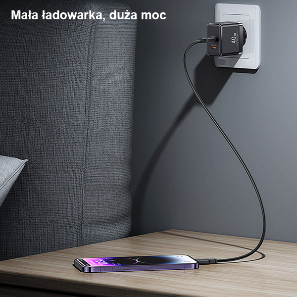 USAMS Laidinis įkroviklis 2xUSB-C T54 GaN 40W (only head) PD Fast Charging baltos spalvos CC172TC02 (US-CC172) aprašymas - Prekės nuotrauka