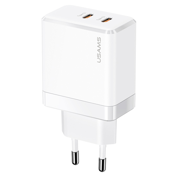 USAMS Laidinis įkroviklis 2xUSB-C T54 GaN 40W (only head) PD Fast Charging baltos spalvos CC172TC02 (US-CC172) aprašymas - Prekės nuotrauka