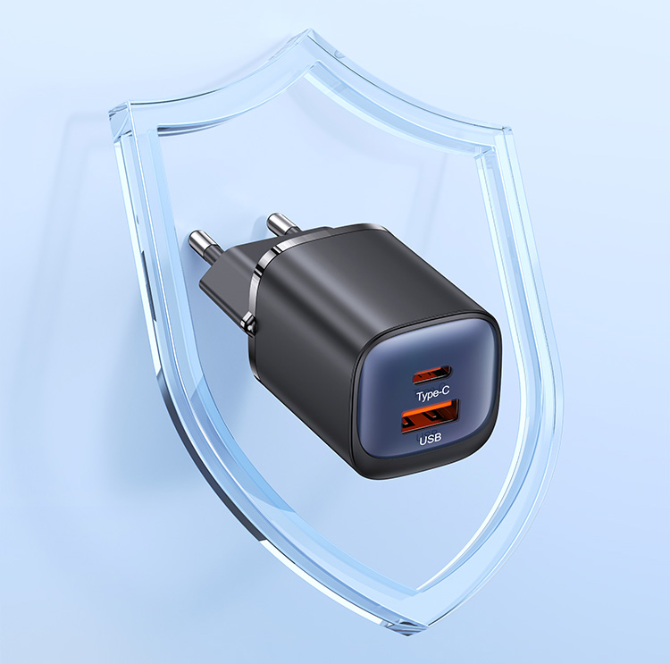 USAMS laidinis įkroviklis CC254 30W GaN USB-C/USB-A greitasis įkroviklis HC Series, juodos spalvos CC254TC01 aprašymas - Prekės nuotrauka