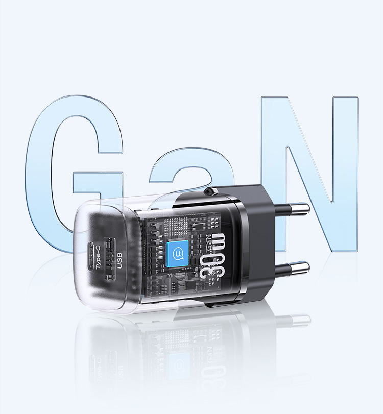 USAMS laidinis įkroviklis CC254 30W GaN USB-C/USB-A greitasis įkroviklis HC Series, juodos spalvos CC254TC01 aprašymas - Prekės nuotrauka