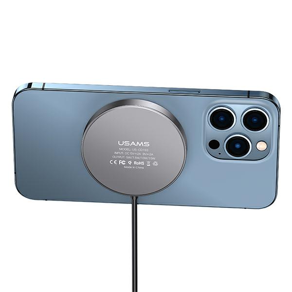 USAMS magnetinis belaidis įkroviklis 15W aliuminis juodos spalvos CD183CDX01 aprašymas - Prekės nuotrauka