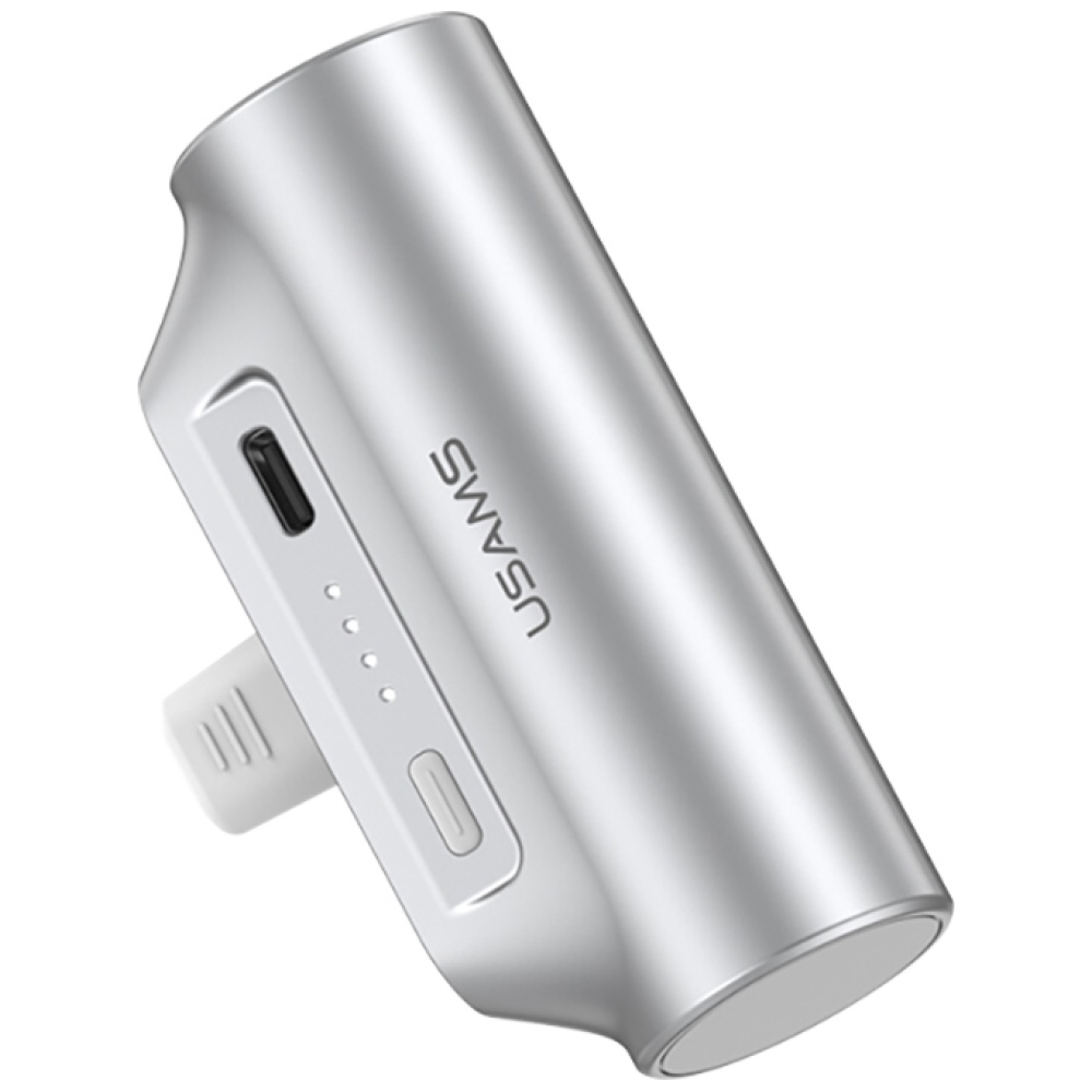 USAMS PB79 Mini Tail Plug nešiojamas išorinis akumuliatorius 3000mAh USB-C sidabrinis aprašymas - Prekės nuotrauka