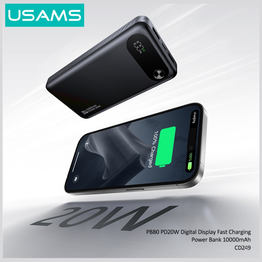 USAMS PB80 išorinė baterija PD20W 10000mAh juoda aprašymas - Prekės nuotrauka