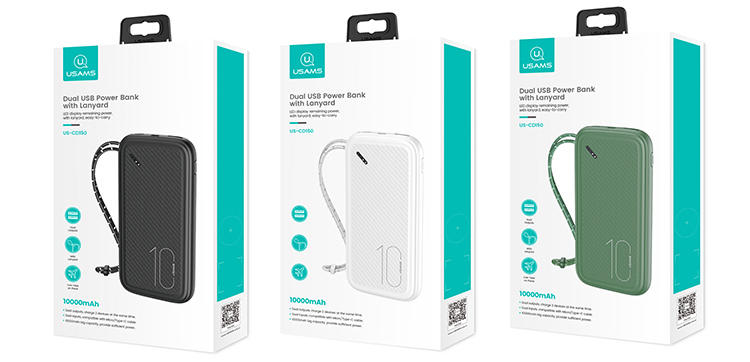 USAMS POWERBANK CD150 WITH BELT 10000MAH Baltas aprašymas - Prekės nuotrauka