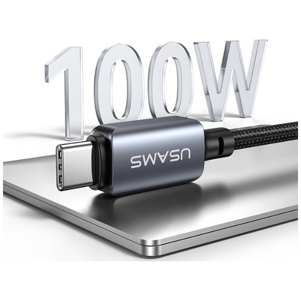 USAMS SJ821 U113 greitojo įkrovimo 100W USB-C į USB-C laidas + belaidis laikrodžio įkroviklis 1.2 m juodas aprašymas - Prekės nuotrauka