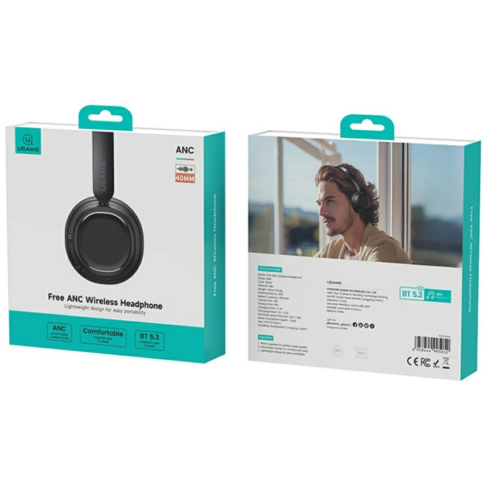 USAMS SR01 Bluetooth 5.3 ANC ant ausų dedamos ausinės juodos spalvos aprašymas - Prekės nuotrauka USAMS SR01 Bluetooth 5.3 ANC ant ausų dedamos ausinės juodos spalvos aprašymas - Prekės nuotrauka