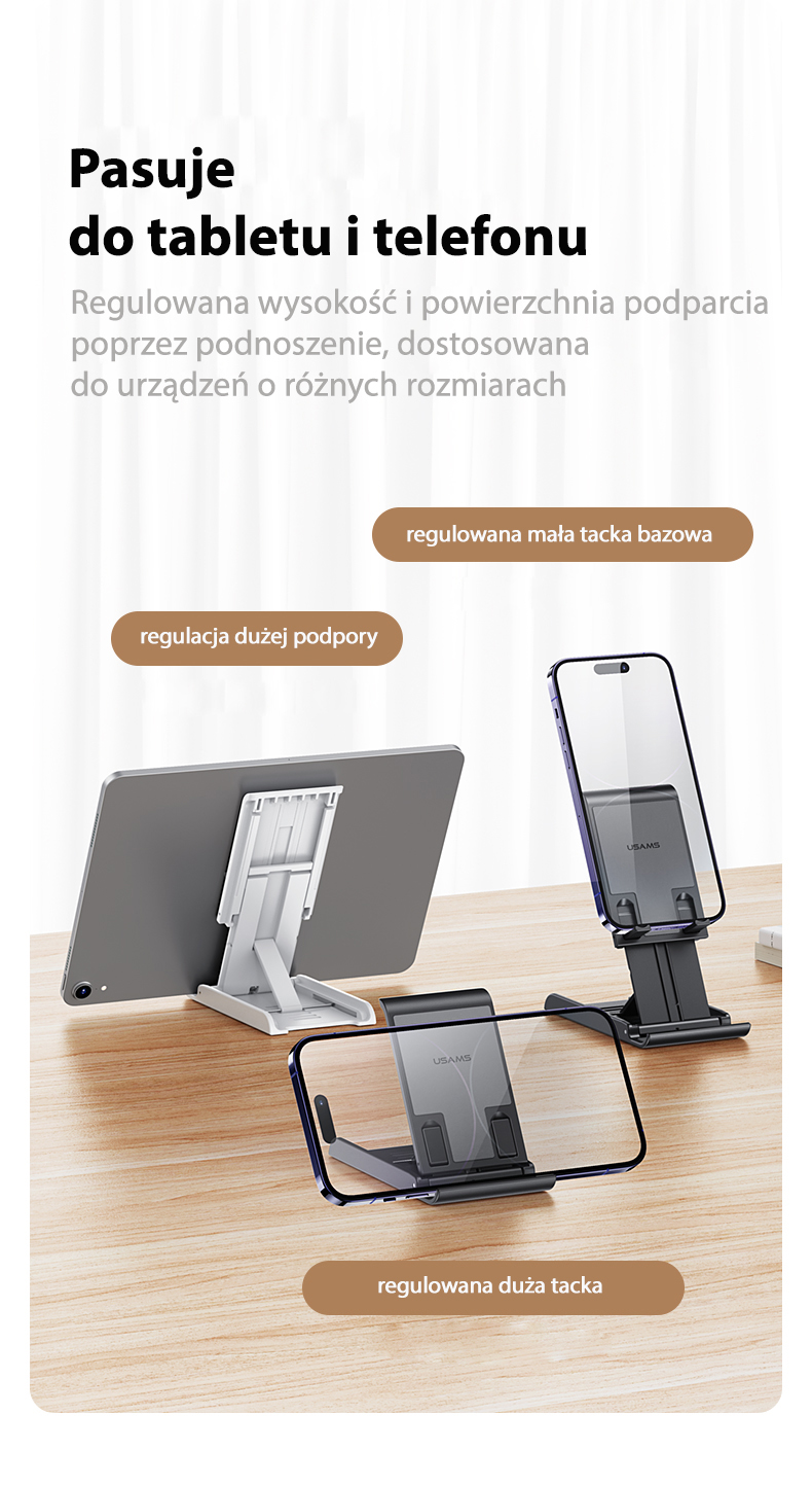 USAMS sulankstomas stalo stovas skirtas phone/tablet baltas ZJ073ZJ02 (US-ZJ073) aprašymas - Prekės nuotrauka