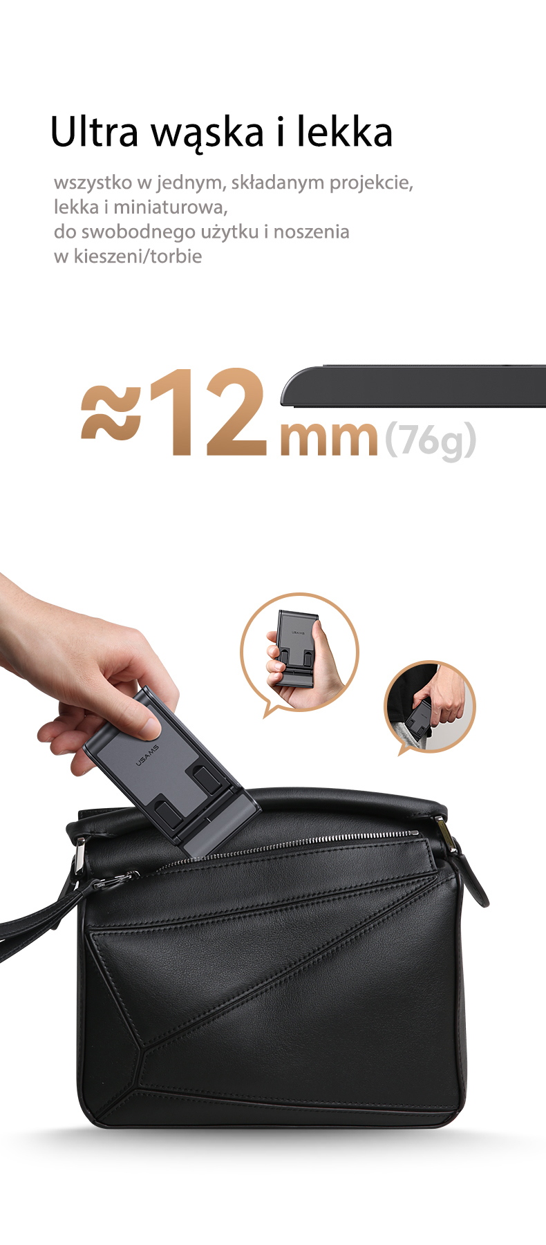 USAMS sulankstomas stalo stovas skirtas phone/tablet baltas ZJ073ZJ02 (US-ZJ073) aprašymas - Prekės nuotrauka
