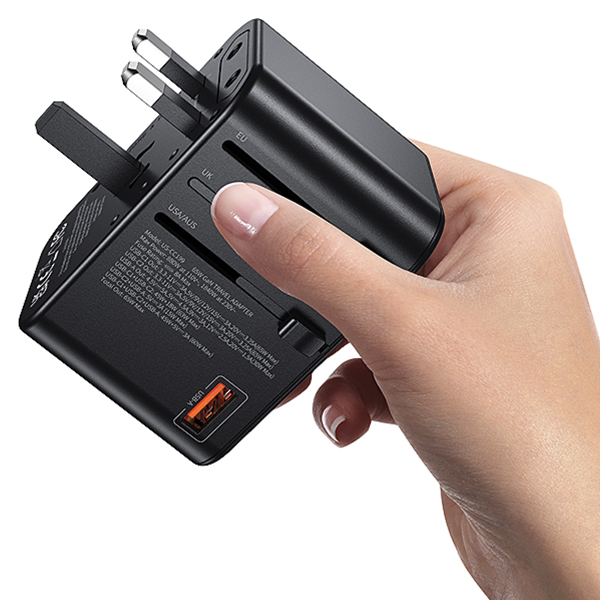 USAMS tinklo adapteris 1xUSB+2xUSB-C T62 65W 4in1 US/AU/EU/UK juodas/juodas CC199TC01 (US-CC199) Universalus aprašymas - Prekės nuotrauka