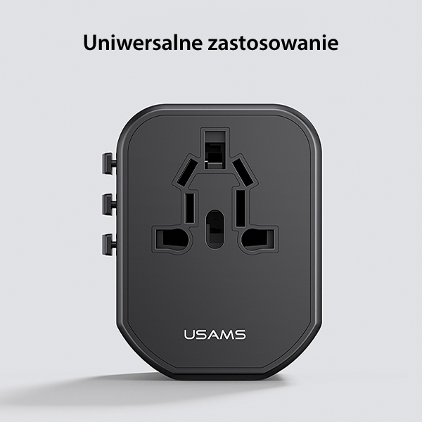 USAMS tinklo adapteris 2xUSB+1xUSB-C T59 20W 4in1 US/AU/EU/UK juodas/juodas CC179TC01 (US-CC179) universalus aprašymas - Prekės nuotrauka