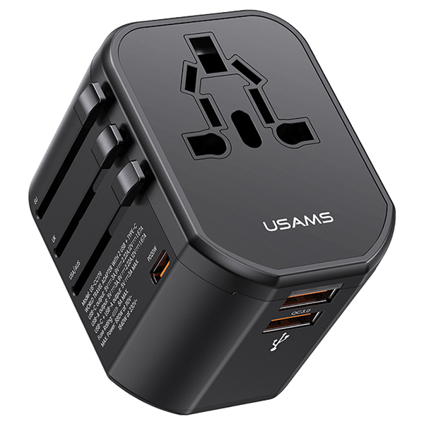 USAMS tinklo adapteris 2xUSB+1xUSB-C T59 20W 4in1 US/AU/EU/UK juodas/juodas CC179TC01 (US-CC179) universalus aprašymas - Prekės nuotrauka