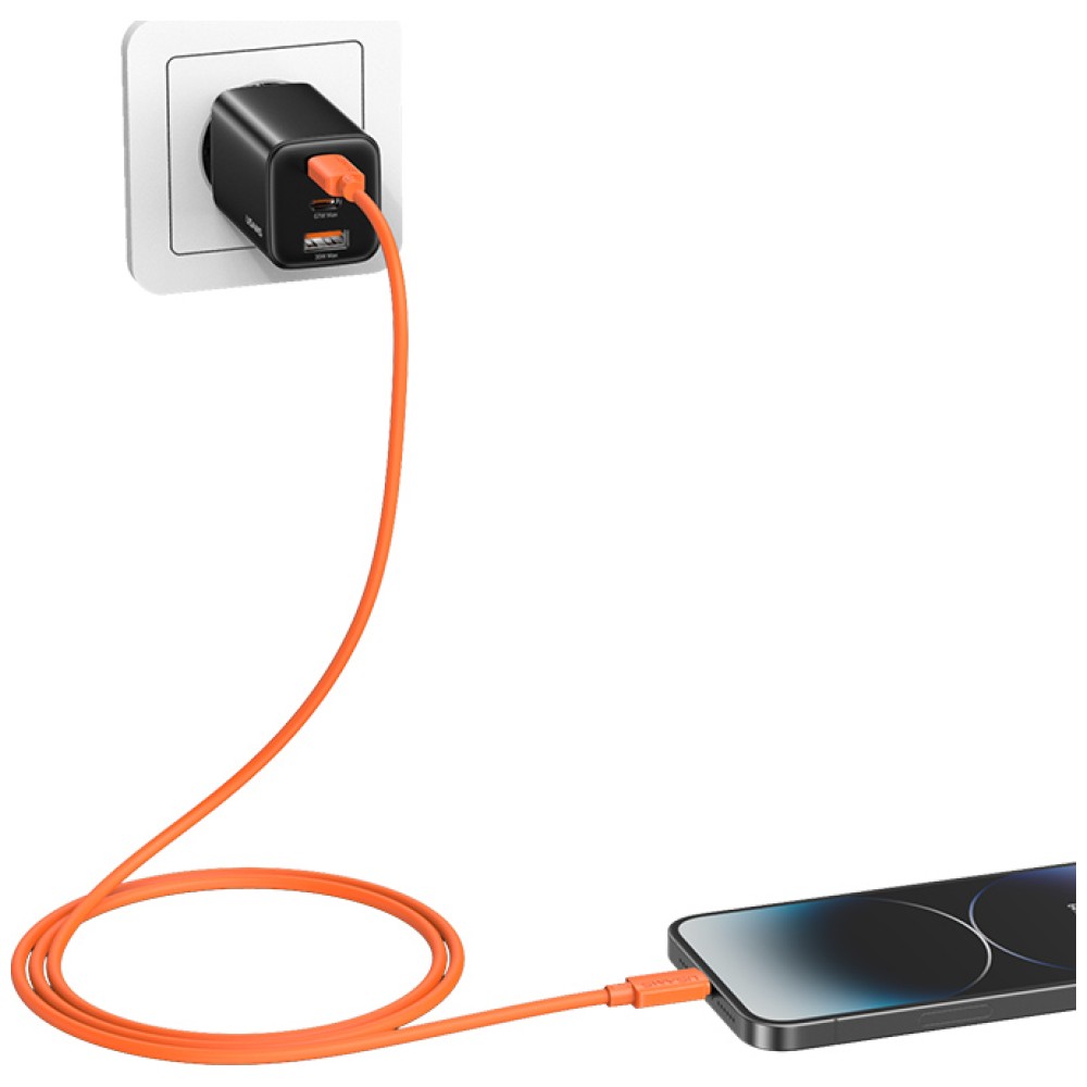 USAMS U98 30W 3A silikoninis greito įkrovimo laidas USB-C į Lightning baltas aprašymas - Prekės nuotrauka