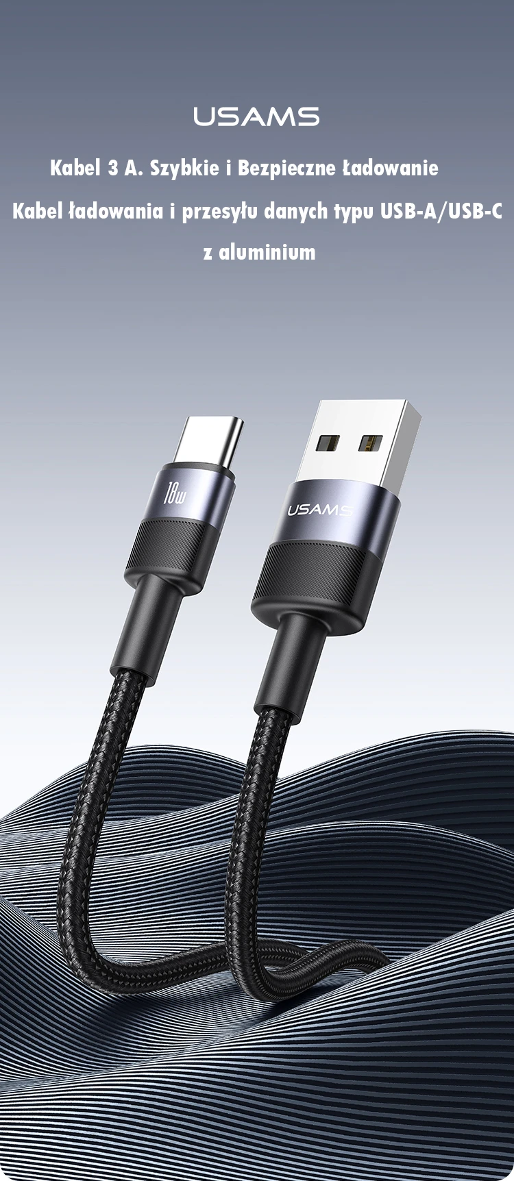 USAMS USB-A į USB-C kabelis 3A 1.2m aliuminio lydinio duomenų kabelis SY serijos SJ718USB01 (US-SJ718) aprašymas - Prekės nuotrauka USAMS USB-A į USB-C kabelis 3A 1.2m aliuminio lydinio duomenų kabelis SY serijos SJ718USB01 (US-SJ718) aprašymas - Prekės nuotrauka