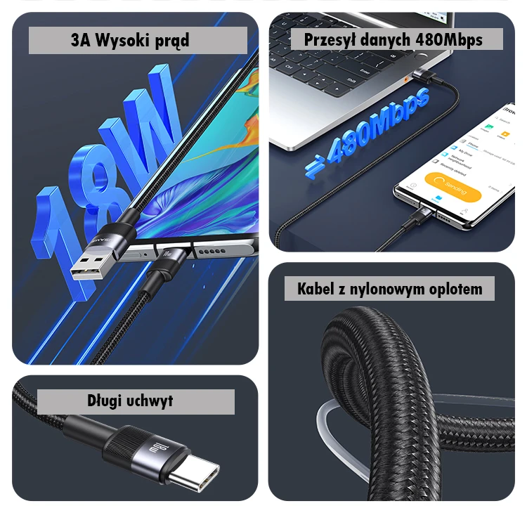 USAMS USB-A į USB-C kabelis 3A 1.2m aliuminio lydinio duomenų kabelis SY serijos SJ718USB01 (US-SJ718) aprašymas - Prekės nuotrauka USAMS USB-A į USB-C kabelis 3A 1.2m aliuminio lydinio duomenų kabelis SY serijos SJ718USB01 (US-SJ718) aprašymas - Prekės nuotrauka