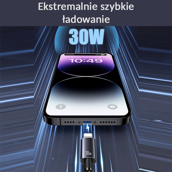 USAMS USB-C į Lightning kabelis 30W 1.2m greitas įkrovimas plieno/tamsiai pilkas SJ662USB01 (US-SJ662) aprašymas - Prekės nuotrauka