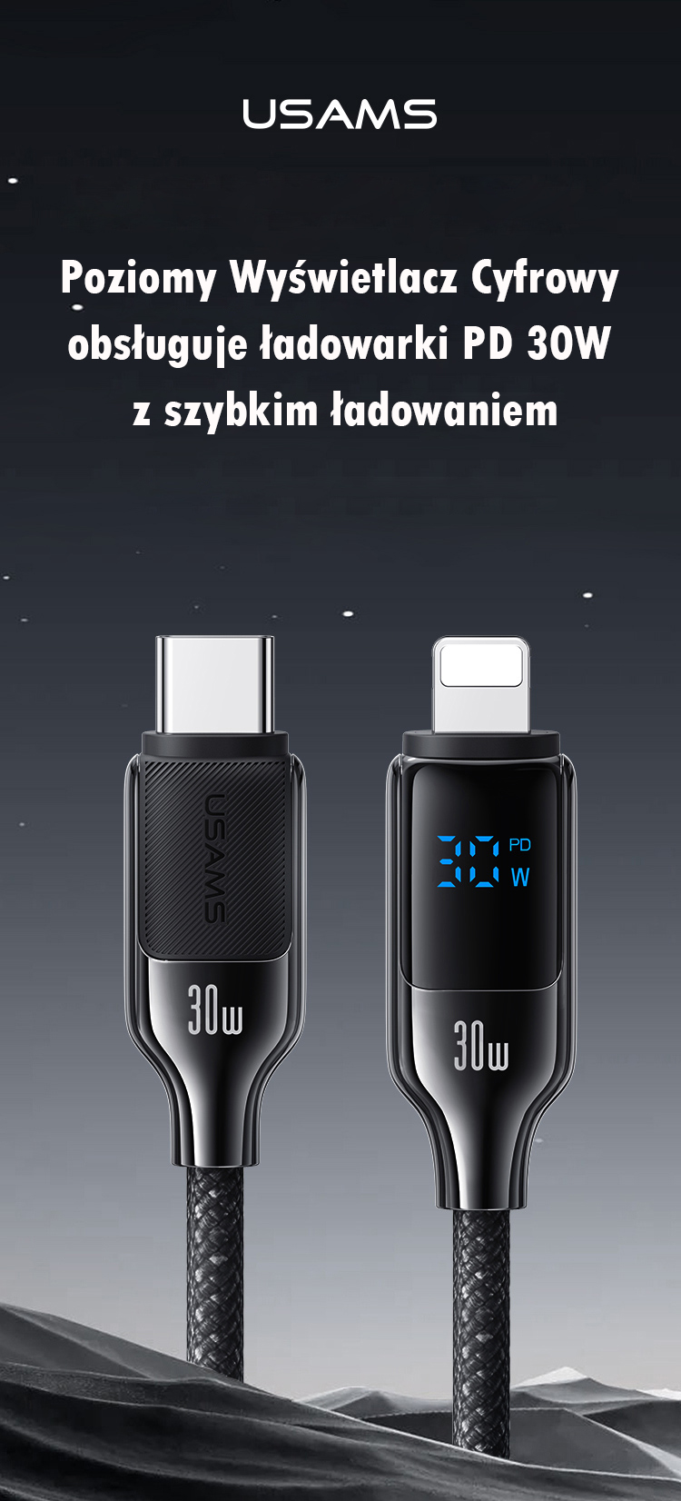 USAMS USB-C į Lightning Kabelis 30W 1.2m Digital Ekranas Zinc Alloy Fast Charging Data Kabelis HX Seri aprašymas - Prekės nuotrauka USAMS USB-C į Lightning Kabelis 30W 1.2m Digital Ekranas Zinc Alloy Fast Charging Data Kabelis HX Seri aprašymas - Prekės nuotrauka