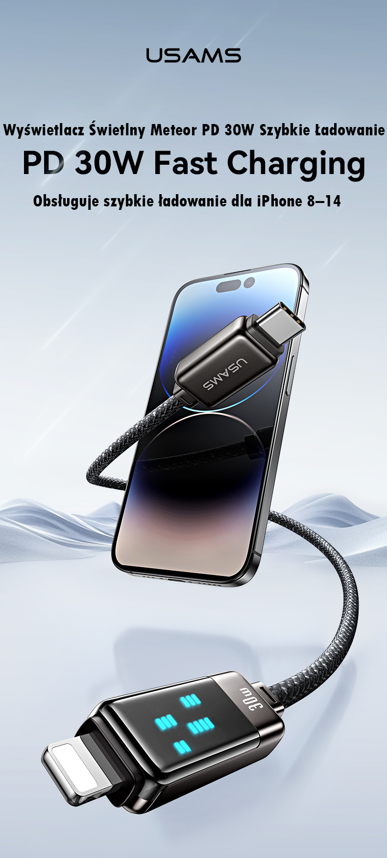 USAMS USB-C į Lightning Kabelis 30W 1.2m Zinc Alloy Fast Charging Data Kabelis Meteor Series SJ743USB0 aprašymas - Prekės nuotrauka
