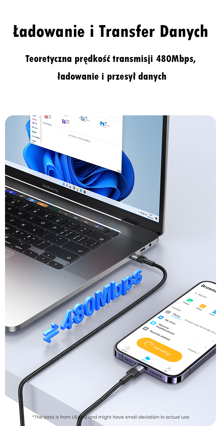 USAMS USB-C į Lightning laidas 30W 1.2m aliuminio lydinio duomenų perdavimo laidas SY Series SJ729USB01 (US-SJ729) aprašymas - Prekės nuotrauka