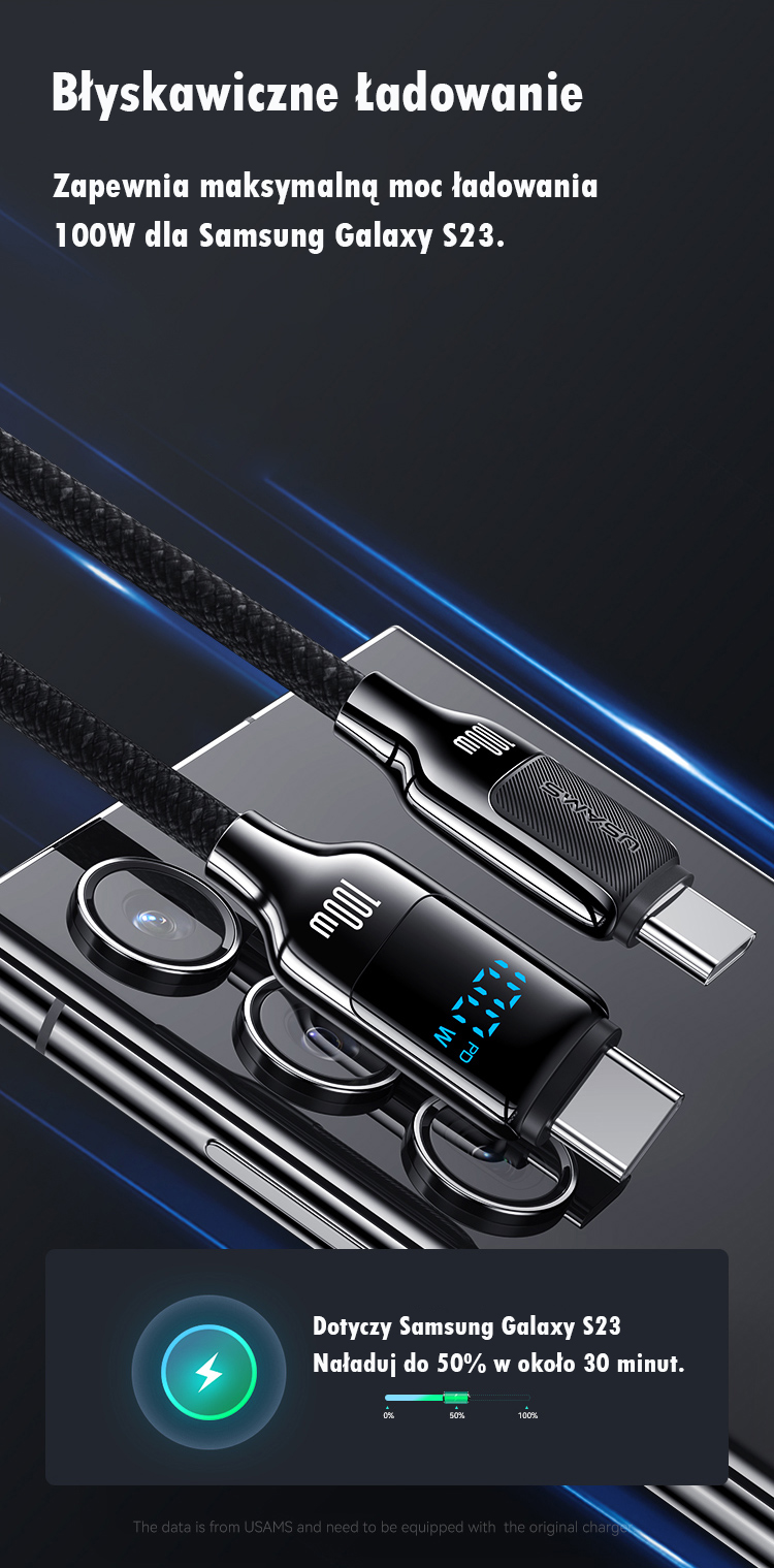 USAMS USB-C į USB-C Kabelis 100W 1.2m Digital Ekranas Zinc Alloy Fast Charging Data Kabelis HX Seri aprašymas - Prekės nuotrauka USAMS USB-C į USB-C Kabelis 100W 1.2m Digital Ekranas Zinc Alloy Fast Charging Data Kabelis HX Seri aprašymas - Prekės nuotrauka