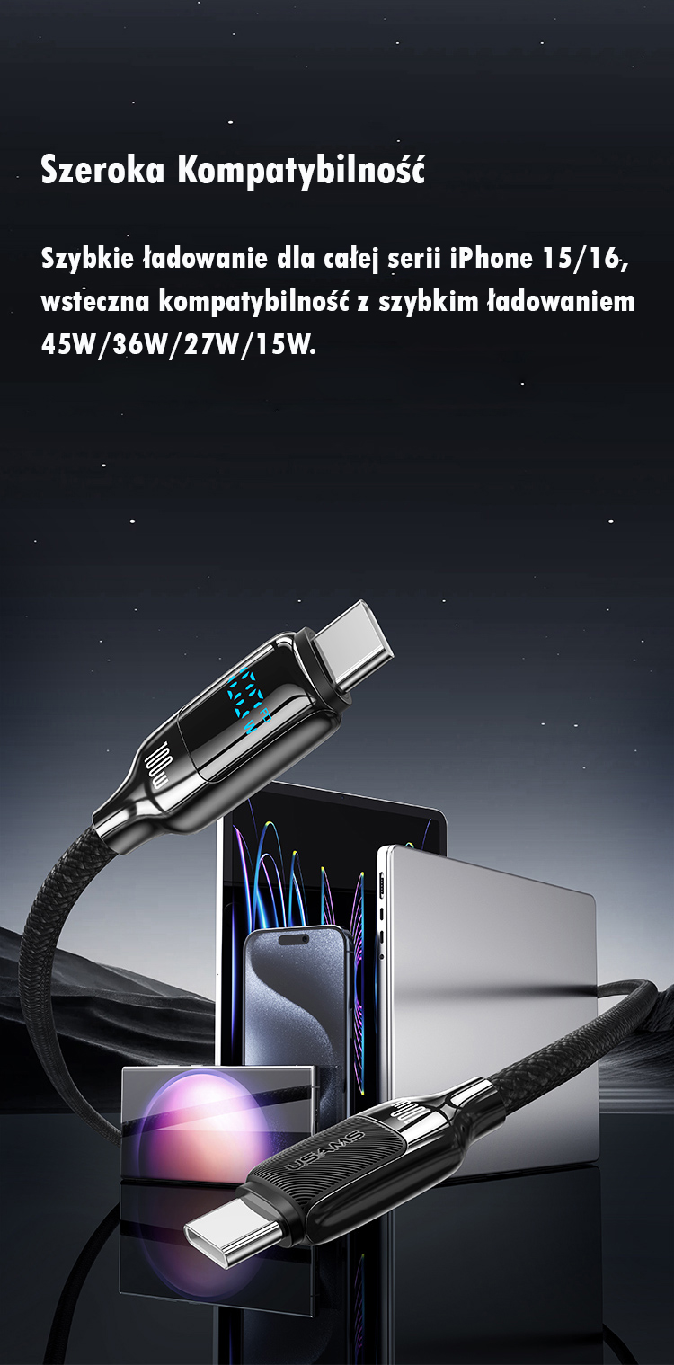 USAMS USB-C į USB-C Kabelis 100W 1.2m Digital Ekranas Zinc Alloy Fast Charging Data Kabelis HX Seri aprašymas - Prekės nuotrauka USAMS USB-C į USB-C Kabelis 100W 1.2m Digital Ekranas Zinc Alloy Fast Charging Data Kabelis HX Seri aprašymas - Prekės nuotrauka
