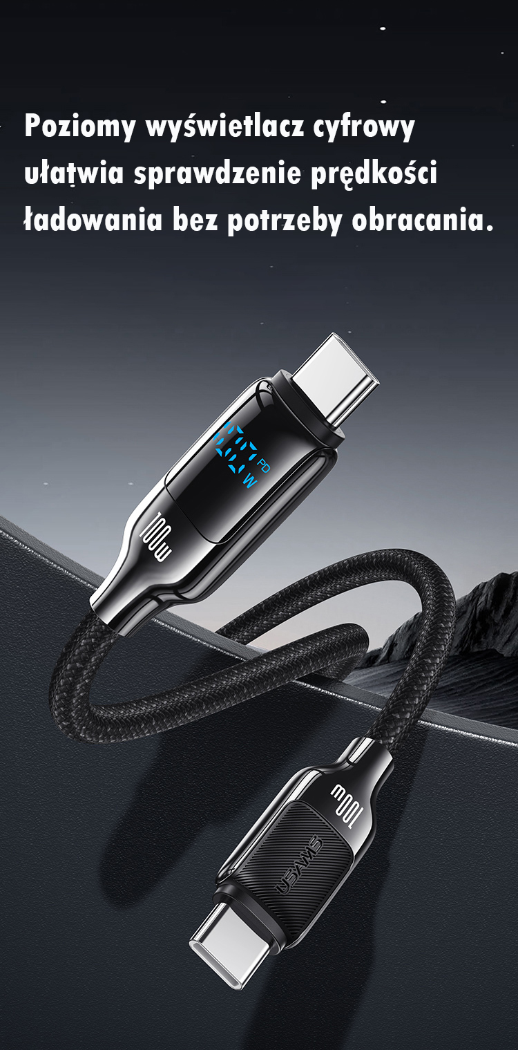 USAMS USB-C į USB-C Kabelis 100W 1.2m Digital Ekranas Zinc Alloy Fast Charging Data Kabelis HX Seri aprašymas - Prekės nuotrauka USAMS USB-C į USB-C Kabelis 100W 1.2m Digital Ekranas Zinc Alloy Fast Charging Data Kabelis HX Seri aprašymas - Prekės nuotrauka