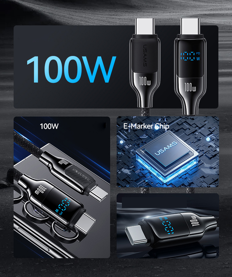 USAMS USB-C į USB-C Kabelis 100W 1.2m Digital Ekranas Zinc Alloy Fast Charging Data Kabelis HX Seri aprašymas - Prekės nuotrauka USAMS USB-C į USB-C Kabelis 100W 1.2m Digital Ekranas Zinc Alloy Fast Charging Data Kabelis HX Seri aprašymas - Prekės nuotrauka