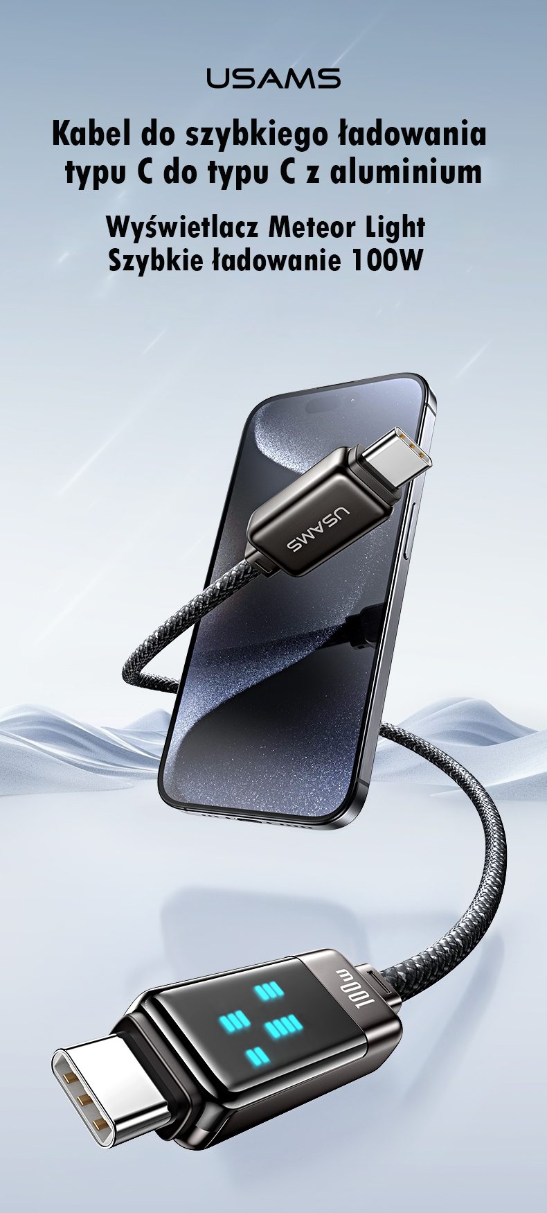 USAMS USB-C į USB-C laidas 100W 1.2m Zinc Alloy greito įkrovimo ir duomenų perdavimo laidas Meteor Series SJ744USB0 aprašymas - Prekės nuotrauka