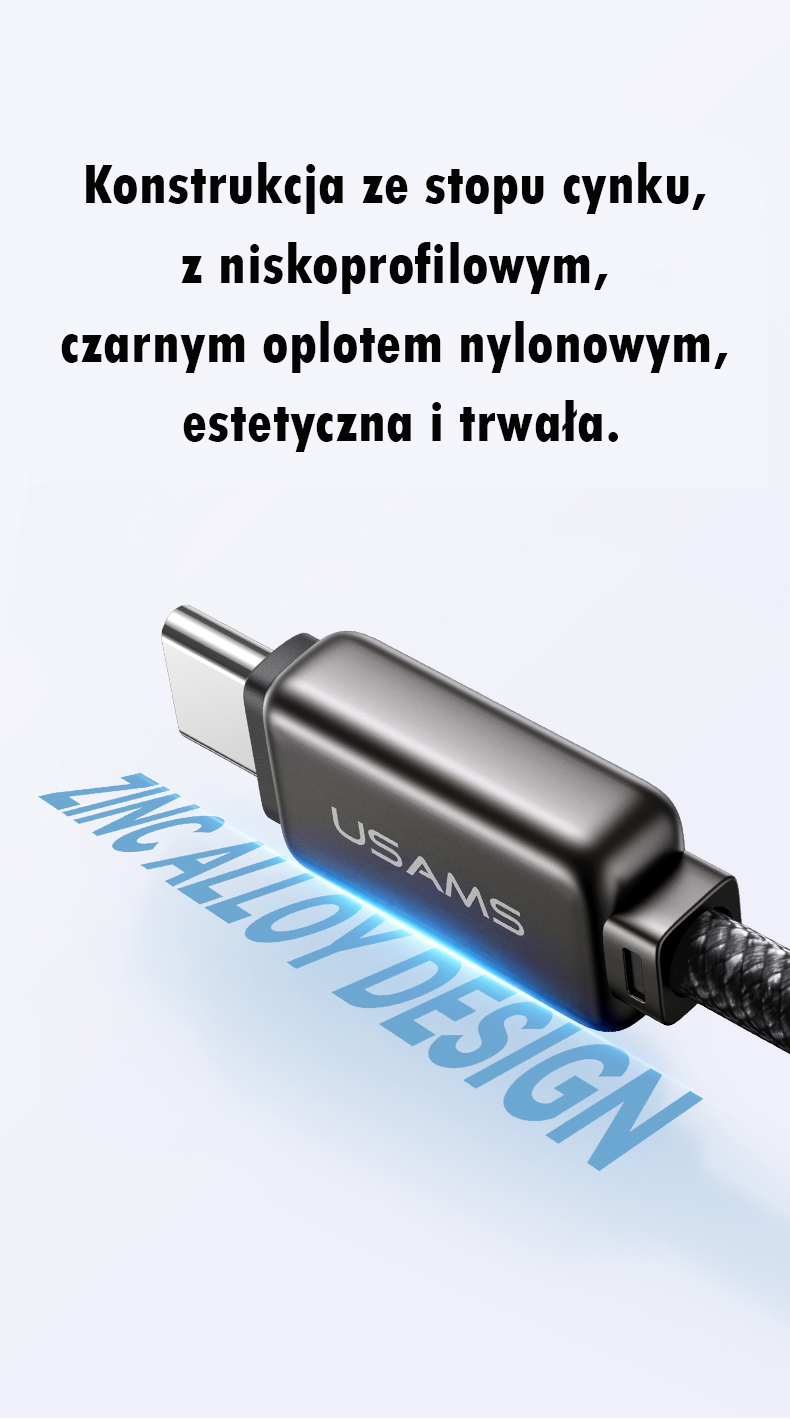 USAMS USB-C į USB-C laidas 100W 1.2m Zinc Alloy greito įkrovimo ir duomenų perdavimo laidas Meteor Series SJ744USB0 aprašymas - Prekės nuotrauka