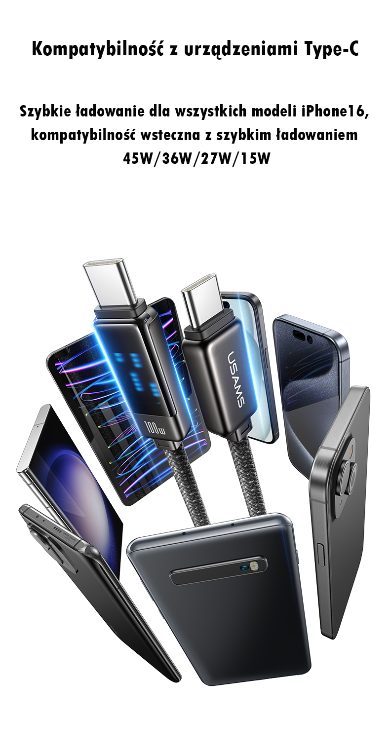 USAMS USB-C į USB-C laidas 100W 1.2m Zinc Alloy greito įkrovimo ir duomenų perdavimo laidas Meteor Series SJ744USB0 aprašymas - Prekės nuotrauka