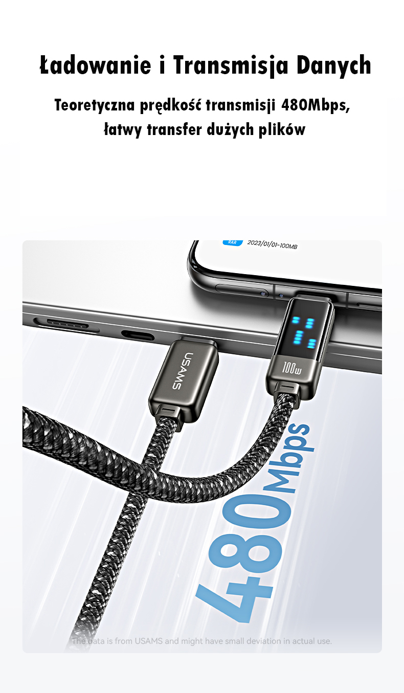 USAMS USB-C į USB-C laidas 100W 1.2m Zinc Alloy greito įkrovimo ir duomenų perdavimo laidas Meteor Series SJ744USB0 aprašymas - Prekės nuotrauka
