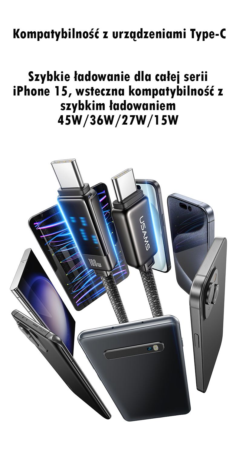 USAMS USB-C į USB-C laidas 100W 1.2m Zinc Alloy greito įkrovimo duomenų laidas Meteor Series SJ744USB0 aprašymas - Prekės nuotrauka